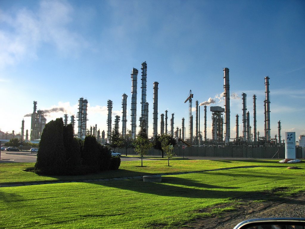 Dozens of chimneys at Sasol oil refinery
